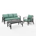 Crosley Furniture Kaplan 3 Piece Metal Outdoor Sofa Set in Mist Green