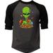 Men s Alien Pizza F140 Charcoal/Black Raglan Baseball T Shirt Small