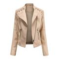 Odeerbi Jackets for Women 2024 Slim Leather Stand Collar Zip Motorcycle Suit Coat Jacket Tops Khaki