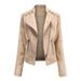 Odeerbi Jackets for Women 2024 Slim Leather Stand Collar Zip Motorcycle Suit Coat Jacket Tops Khaki