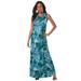 Plus Size Women's Ultrasmooth® Fabric Print Maxi Dress by Roaman's in Turq Tropical Leopard (Size 42/44)