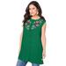 Plus Size Women's Sleeveless Embroidered Angelina Tunic by Roaman's in Emerald Folk Embroidery (Size 38 W)