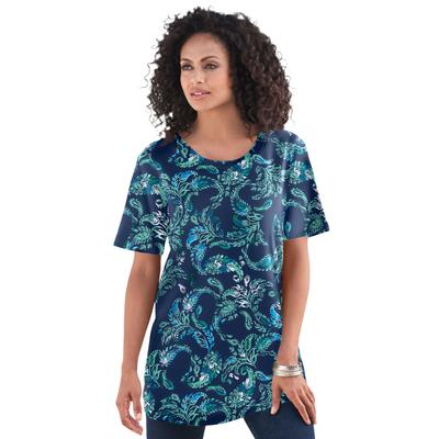 Plus Size Women's Crewneck Ultimate Tee by Roaman's in Navy Paisley Vines (Size 4X) Shirt