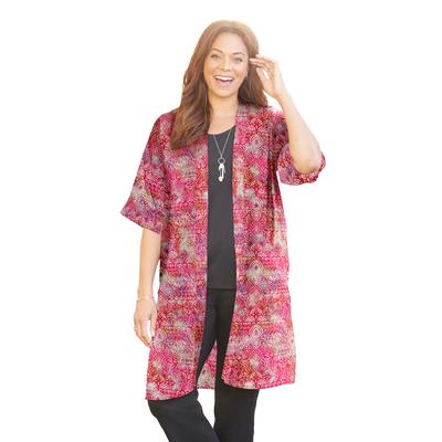 Plus Size Women's Luxe Georgette Long Kimono by Catherines in Pink Burst Batik (Size 1X)