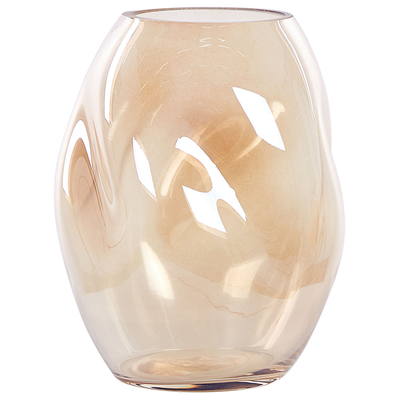 Blumenvase Orange Glas 20 cm Bauchig Geschwungen mit Breiter Öffnung Modern Tischdeko Wohnaccessoires Deko Glasvase für 