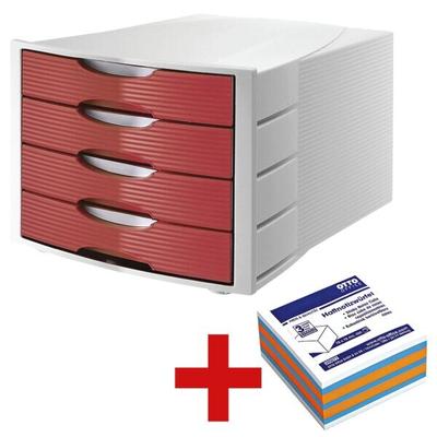 OTTO Office Schubladenbox für A4 / C4 inkl. Haftnotizwürfel 75 x 75 mm »Brilliant-Mix« 3-far rot, 28x23.5x36.7 cm Image