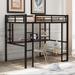 Full Size Loft Metal&MDF Bed with Long Desk and Shelves, Black