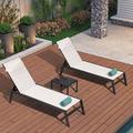 Latitude Run® Shiner Outdoor Lounge Chair Set Aluminum Patio Chaise Lounger w/ Side Table & Pillow Metal in White | Wayfair