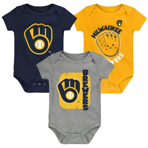 Marineblaues/goldfarbenes/graues Milwaukee Brewers Change Up Bodysuit-Set für Neugeborene und Kleinkinder im 3er-Pack