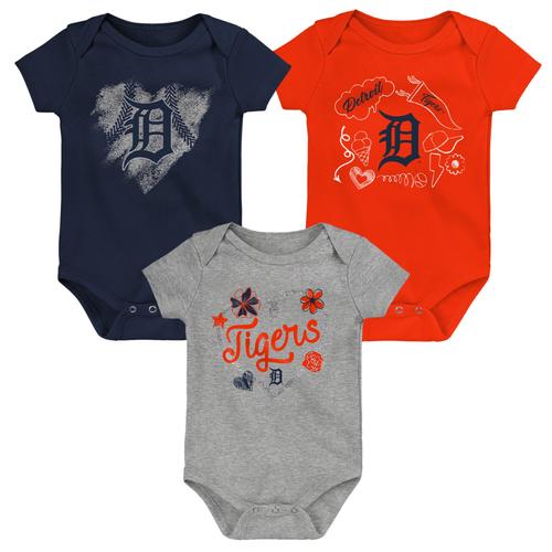 Baby-Body-Set „Detroit Tigers Batter Up“ im 3er-Pack in Marineblau/Orange/Grau