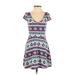 Hollister Casual Dress - Fit & Flare: Blue Print Dresses - Women's Size X-Small