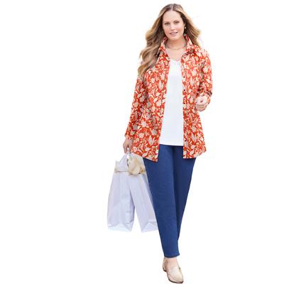 Plus Size Women's Liz&Me® Buttonfront Shirt by Liz&Me in Electric Orange Floral (Size 3X)