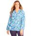 Plus Size Women's Liz&Me® Henley Peasant Georgette Blouse by Liz&Me in Vibrant Blue Paisley (Size 0X)