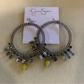 Jessica Simpson Jewelry | Jessica Simpson Silver Tone Rhinestones Hoop Earrings | Color: Silver/Yellow | Size: Os