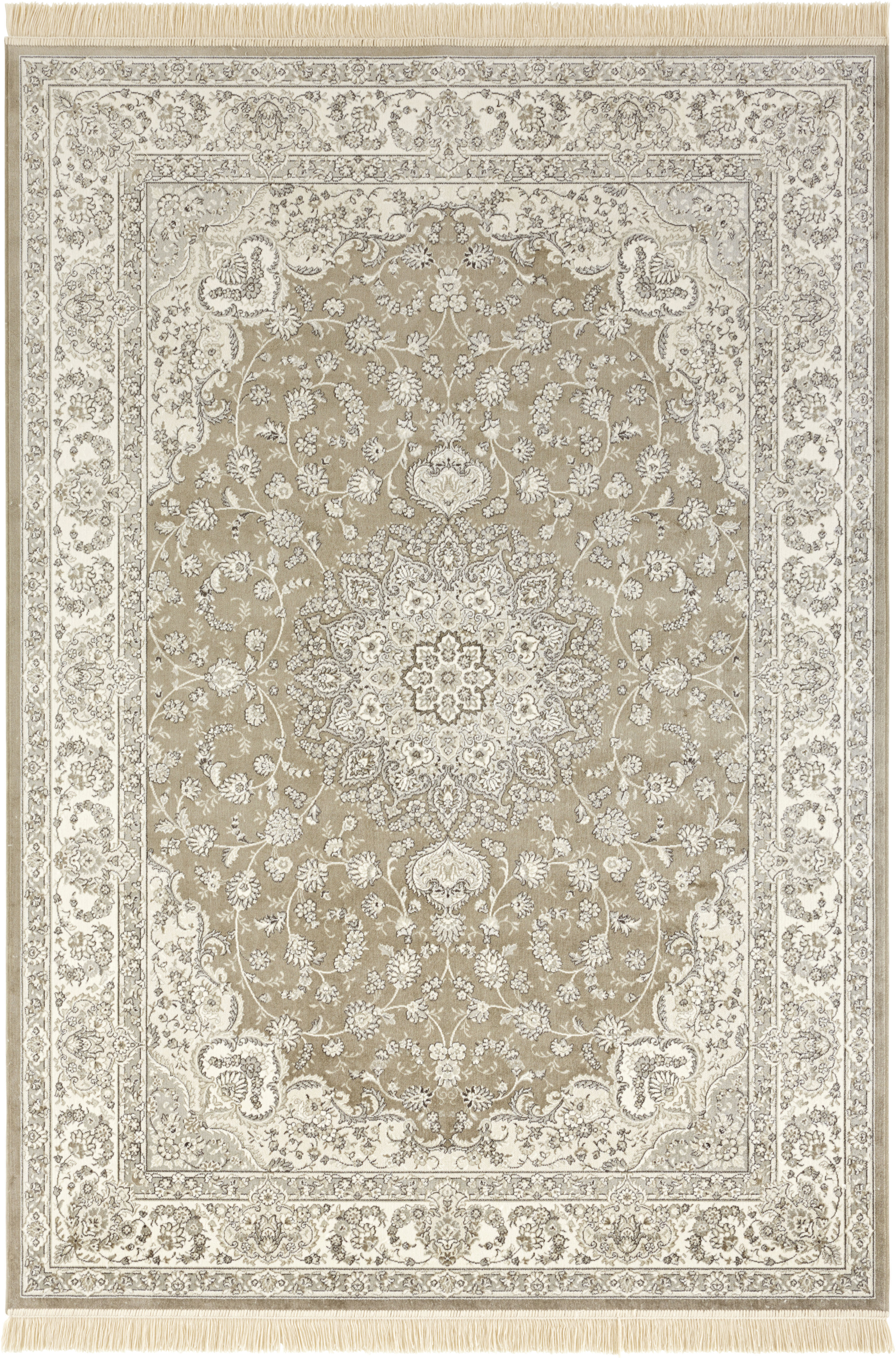 Teppich HANSE HOME "Antik Nain" Gr. 2, grün (olivgrün, grau), B:95cm H:5mm L:140cm, Viskose, Teppiche, Fransenteppich, Orientalisch mit Fransen, Orient, Wohnzimmer, Schlafzimmer, Esszimmer Image