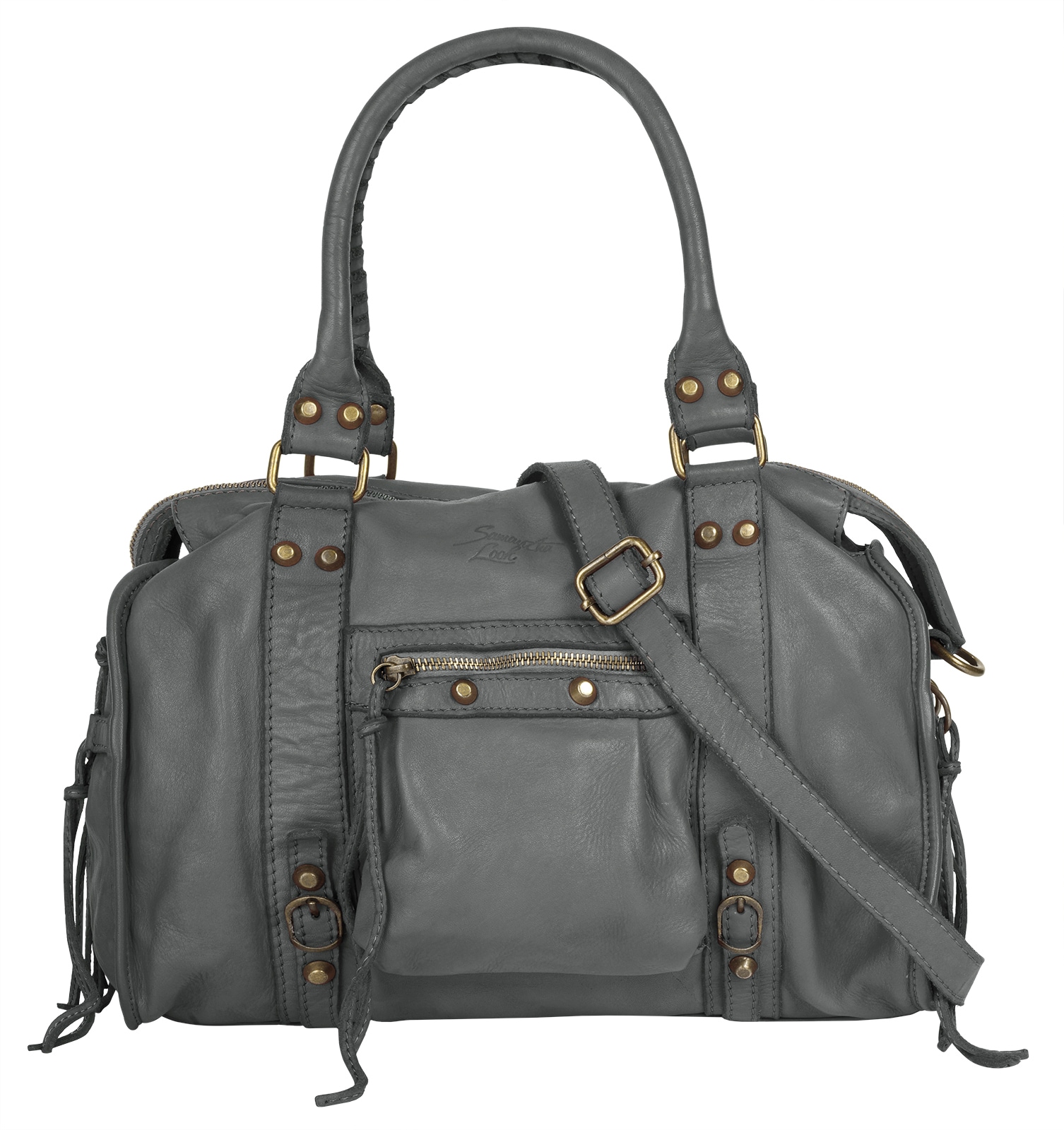 Shopper SAMANTHA LOOK, Damen, Gr. B/H/T: 34cm x 27cm x 12cm onesize, grau, Leder, vintage, Taschen Shopper, echt Leder, Made in Italy