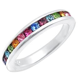 Jewelco London Ladies Sterling Silver Multi Colour Cubic Zirconia Rainbow Full Eternity Ring 4mm
