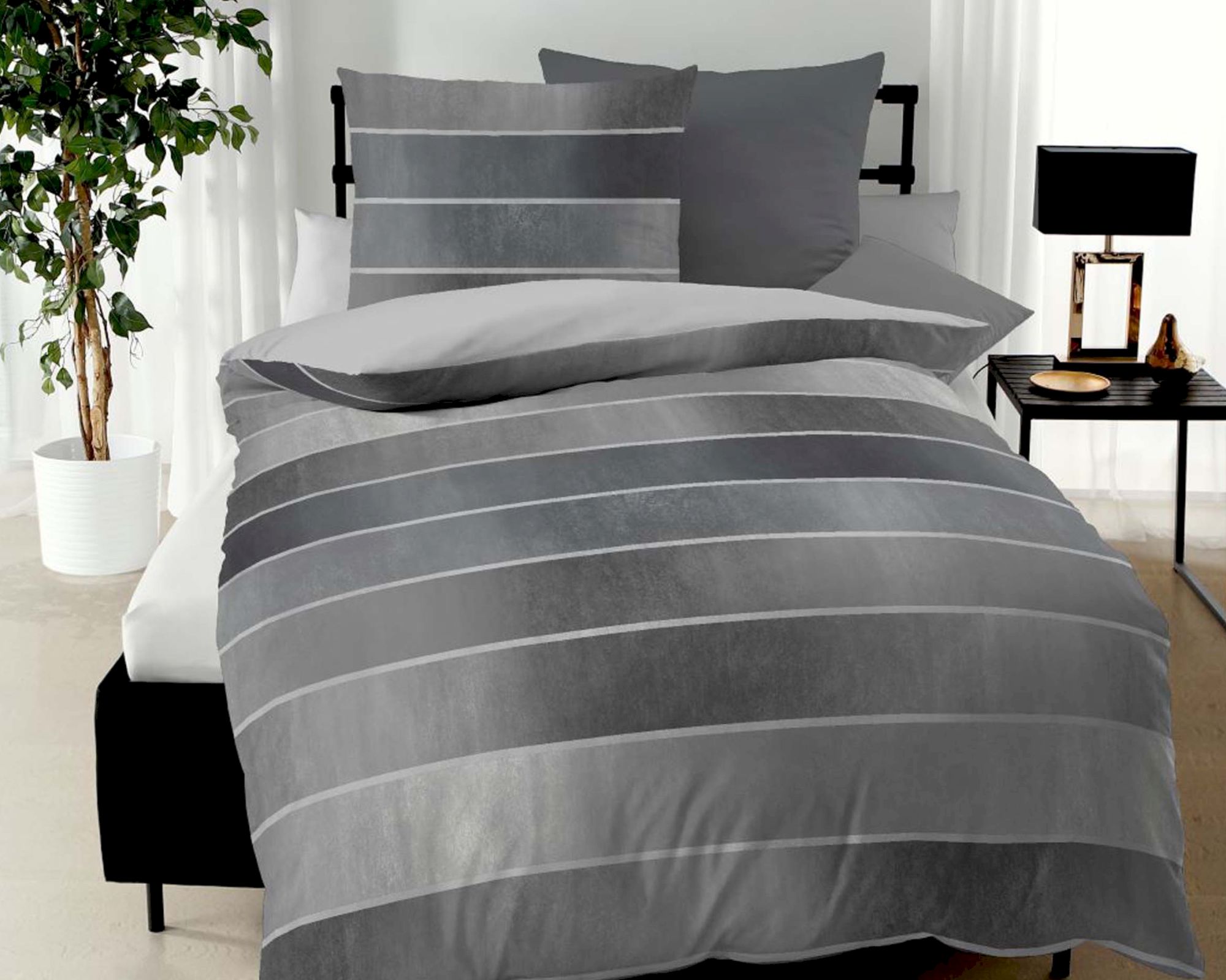 Kaeppel Mako-Satin Bettwäsche »Mapping« 255/79 zinn 155x200 cm / 80x80 cm Image