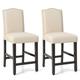 Costway 2 Pcs Fabric Nail Head Counter Height Dining Side Chairs Set-Beige