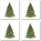 Christmas Tree Decorative Hardboard Cork Backed Coasters 4 Pack Layered Construction Heat Tolerant Easily Wipes Clean