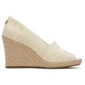 TOMS Women's Natural Metallic Michelle Linen Peep Toe Wedge Heel Shoes, Size 6.5