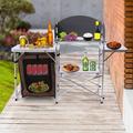 Folding Camping Station Portable Barbecue Table Rack+Brown Fabric Cover