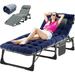 Slsy Portable Folding Camping Cot Bed with 2 Sided Mattress & Pillow Adjustable 5-Position Folding Lounge Chair Folding Rollaway Guest Bed