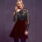 Free People Dresses | Free People Ginger Meadow Cranberry Fit & Flare Dress Size 2 Or 4 | Color: Black/Red | Size: Various