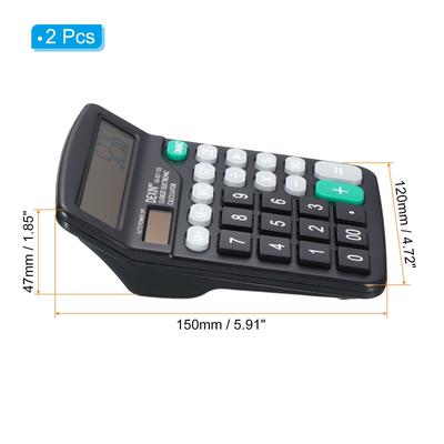 2Pcs Desk Calculator 12 Digits Large LCD Display Electronic Calculator Black