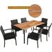 Costway 7PCS Patio Rattan Dining Chair Table Set with Cushion Umbrella Hole Black