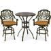 MEETWARM 3-Piece Patio Swivel Bar Set All-Weather Cast Aluminum Outdoor High Bar Stool Bistro Set for Backyard Garden Deck with 2 Cushions Bar Chairs with Footrest and 31 Bar Table 2 Umbrella Hole