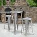 Emma + Oliver Commercial 24 Round Silver Metal Bar Table Set-2 Square Seat Backless Stools