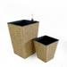 DTY Signature Set of 2 Smart Self-Watering Square Eco-Friendly Planters for Indoor and Outdoor - Hand-Woven Wicker Natural Brown