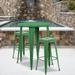 Emma + Oliver Commercial 30 Round Green Metal Bar Table Set-2 Square Seat Backless Stools