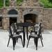 Emma + Oliver Commercial 30 Round Black Metal Indoor-Outdoor Table Set with 4 Arm Chairs