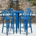 Emma + Oliver Commercial Grade 24 Round Blue Metal Bar Table Set-4 Vertical Slat Back Stools