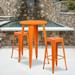 Commercial 24 Round Orange Metal Bar Table Set-2 Square Seat Backless Stools