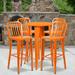 Emma + Oliver Commercial 24 Round Orange Metal Bar Table Set-4 Vertical Slat Back Stools