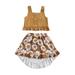 Frobukio 2Pcs Kids Toddler Girls Summer Outfits Solid Color Button Sling Vest Irregular Floral Skirt Clothes Sets Orange 2-3 Years
