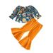 Toddler Kids Boys Girls Outfit Pumpkin Prints Long Sleeves Tops Bell Bottom Pants 2pcs Set Outfits For 2-3 Years