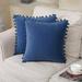 ZOELNIC 2 Pcs Throw Pillow Covers with Pom Poms Soft Velvet Square Decorative Cushion Covers for Couch Car Outdoors Navy Blue 18 x18