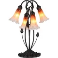 Bieye L10699 Lily Flowers Tiffany Style Blown Glass Accent Table Lamp Night Light with Blown Glass Shade for Bedside Living Room Bedroom Home Decoration 4 Lights Orange