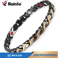 Rainso-Bracelets en acier inoxydable pour femme cristal magnétique plaqué noir 4 éléments bijoux
