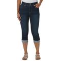 K Jordan Curvy Cuffed Denim Capri (Size 24W) Dark Vintage Wash, Cotton,Polyester,Spandex