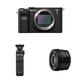 Sony Alpha 7C Spiegellose E-Mount Vollformat-Digitalkamera ILCE-7C (24,2 MP, 7,5cm (3 Zoll) Touch-Display, Echtzeit-AF) Nur Body - Schwarz + SEL40F25G8 + Handgriff