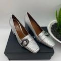 Coach Shoes | Coach 85 Mm Jade Pump Metallic Silver Square Toes Loafers Size 5.5b In Box Euc | Color: Silver | Size: 5.5