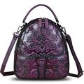 IVTG Genuine Leather Satchel for Women Embossed Leather Top Handle Handmade Purse Vintage Handbags Convertible Backpack (Purple)