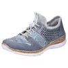 Slip-On Sneaker RIEKER, Damen, Gr. 40, blau (jeansblau), Textil, Lederimitat, sportlich, Schuhe Sneaker, Slipper, Schlupfschuh mit MemoSoft-Ausstattung, Topseller