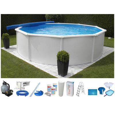 Rundpool KWAD "SUPREME weiß mit Sicherheitsleiter und Zubehör", weiß, H:132cm Ø:460cm, Schwimmbecken, inkl. Bodenisolation & Wasserpflege-Set, versch. Größen