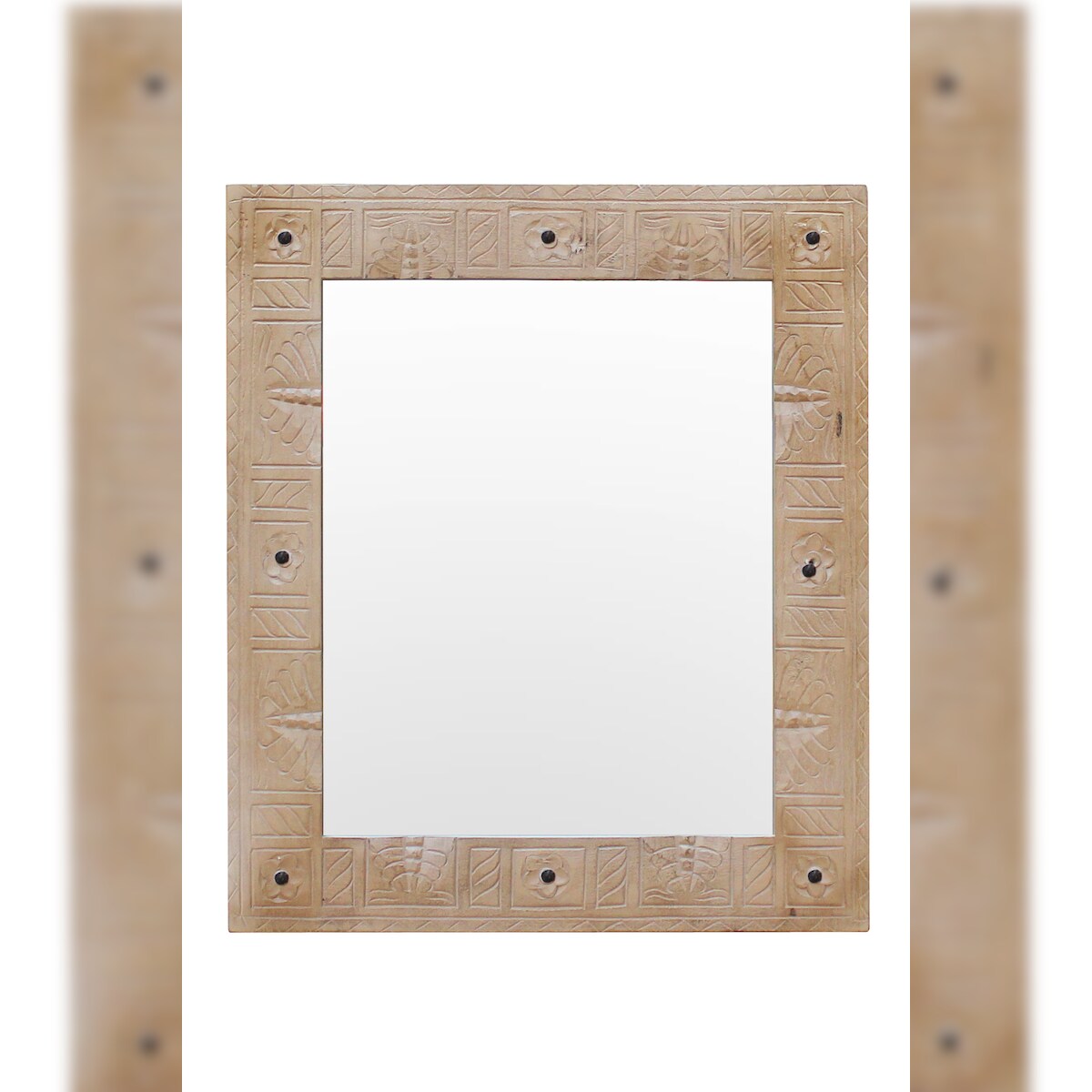 SIT Möbel Wand-Spiegel mit Schnitzereien | rechteckig | Rahmen Mango-Holz natur | B 68 x T 8 x H 79 cm | 14590-01 | Serie DAIPUR Image